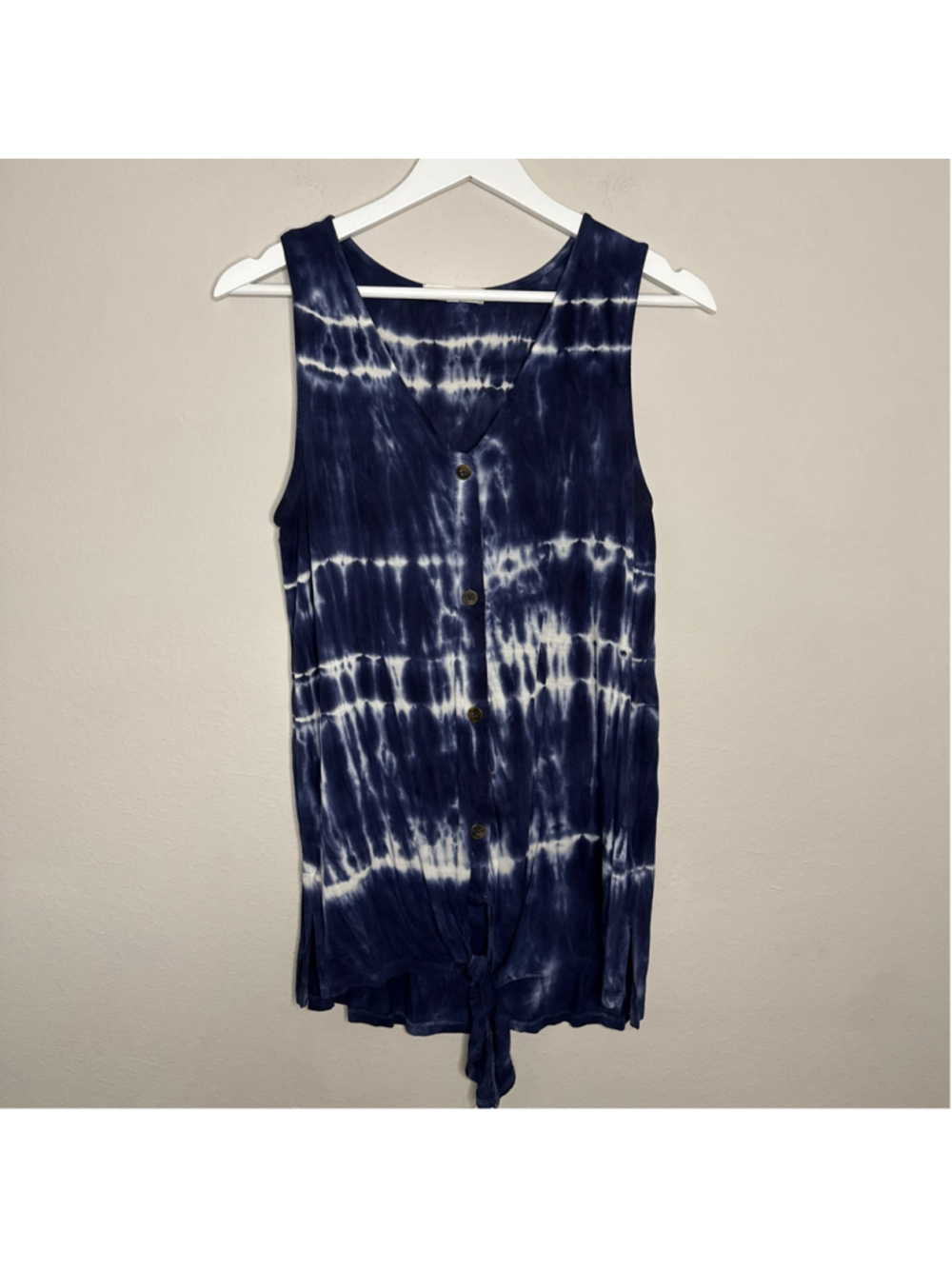Women's C&C California Tie-Front Tank Top Blue White Size S - [LP1074]